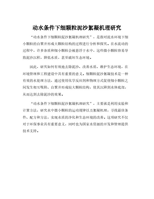 动水条件下细颗粒泥沙絮凝机理研究