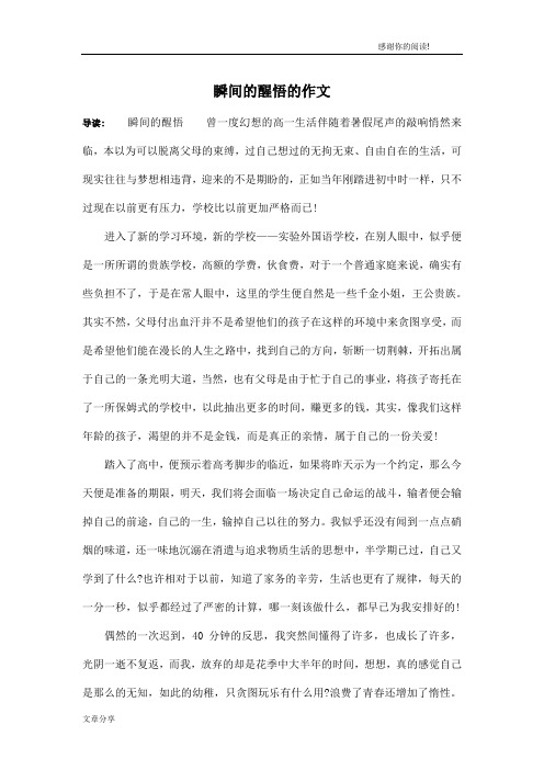 瞬间的醒悟的作文