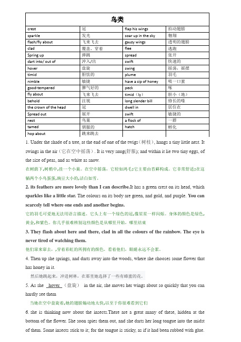 高考英语读后续写之鸟的描写