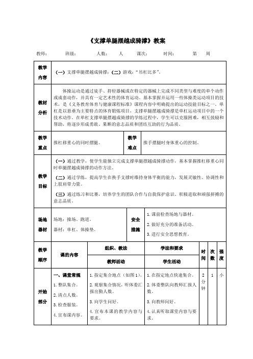 体操单杠《支撑单腿摆越成骑撑》教案