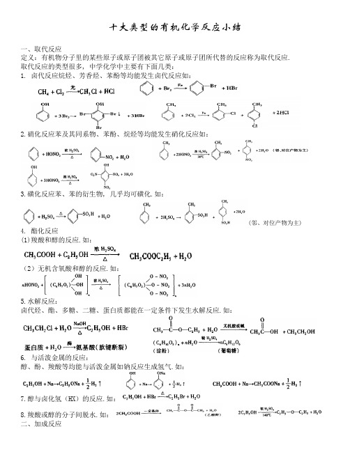 十大类型的有机化学反应小结