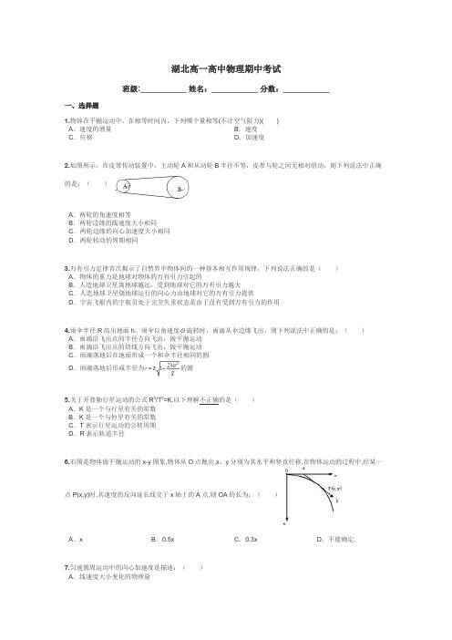 湖北高一高中物理期中考试带答案解析
