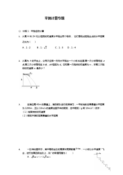 高一物理平抛运动计算专题