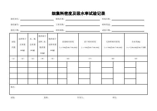 细集料密度及吸水率试验记录