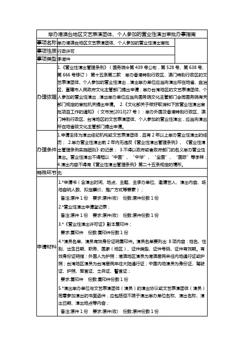 举办港澳台地区文艺表演团体个人参加的营业性演出审批办