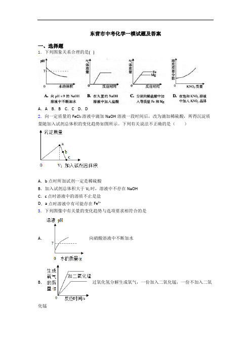 东营市中考化学一模试题及答案