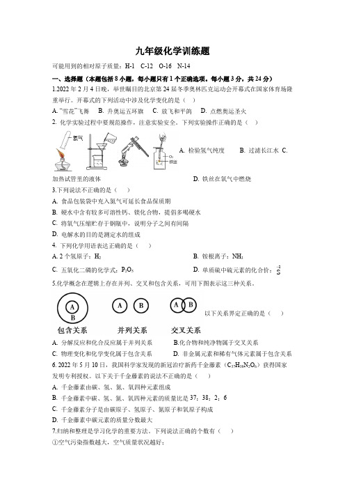 湖北省武汉市2022-2023学年九年级上学期期中考试化学模拟试卷含答案