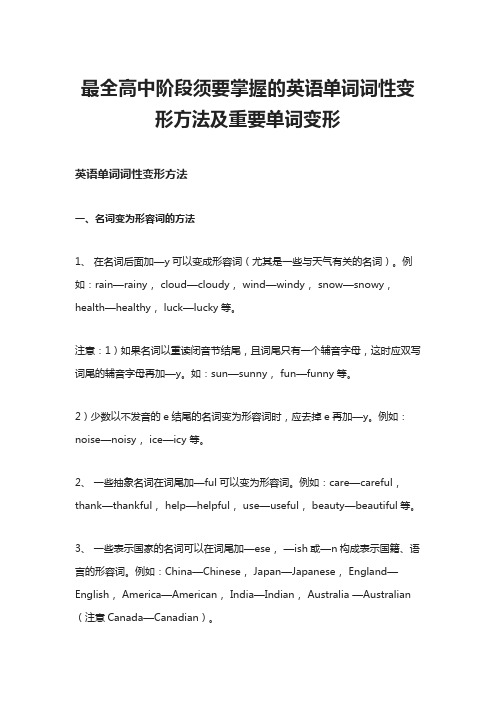 最全高中阶段须要掌握的英语单词词性变形方法及重要单词变形