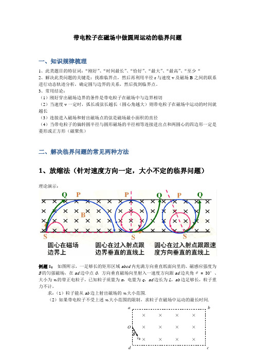 提高班讲义之带电粒子在磁场中的临界问题
