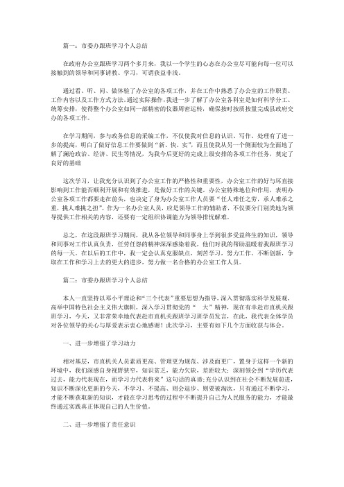 市委办跟班学习个人总结三篇