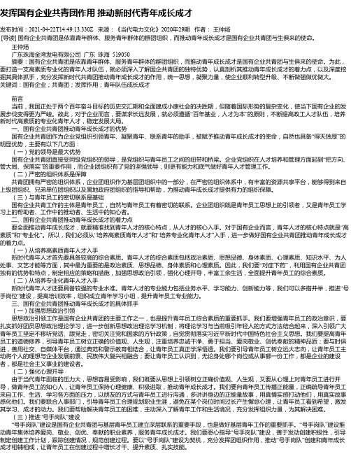 发挥国有企业共青团作用推动新时代青年成长成才