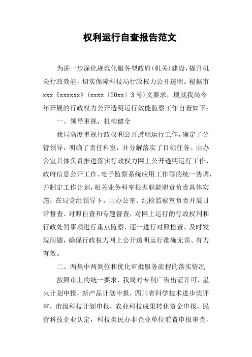 权利运行自查报告范文(篇二)