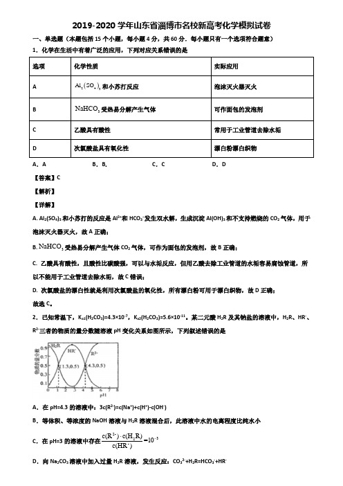 2019-2020学年山东省淄博市名校新高考化学模拟试卷含解析