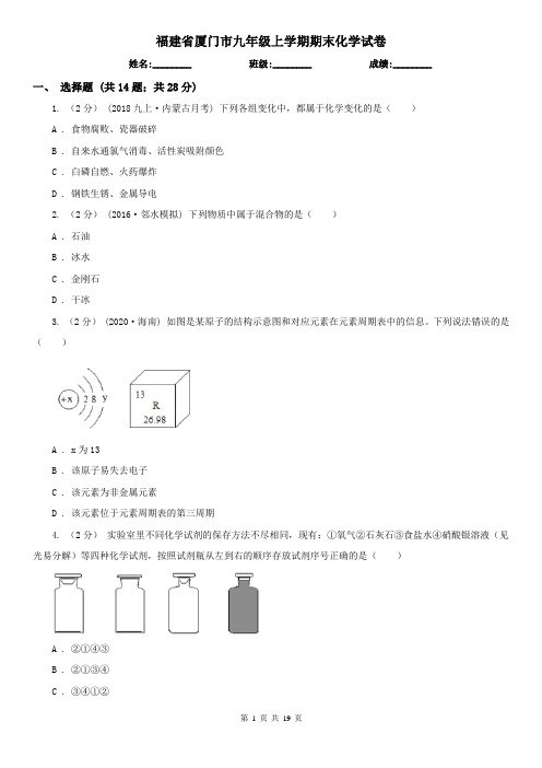 福建省厦门市九年级上学期期末化学试卷