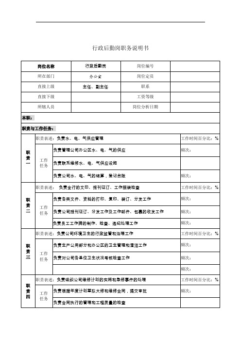 行政后勤岗职务说明书.doc