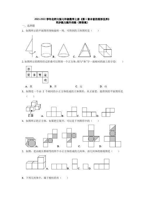 第1章丰富的图形世界 同步能力提升训练 2021-2022学年北师大版七年级数学上册(含答案)