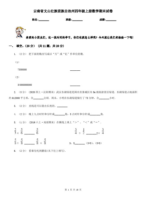 云南省文山壮族苗族自治州四年级上册数学期末试卷
