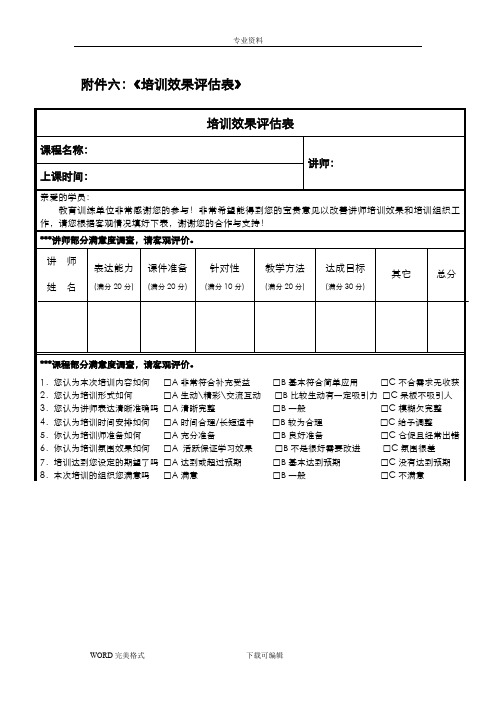 《培训效果评估表》(汇总)