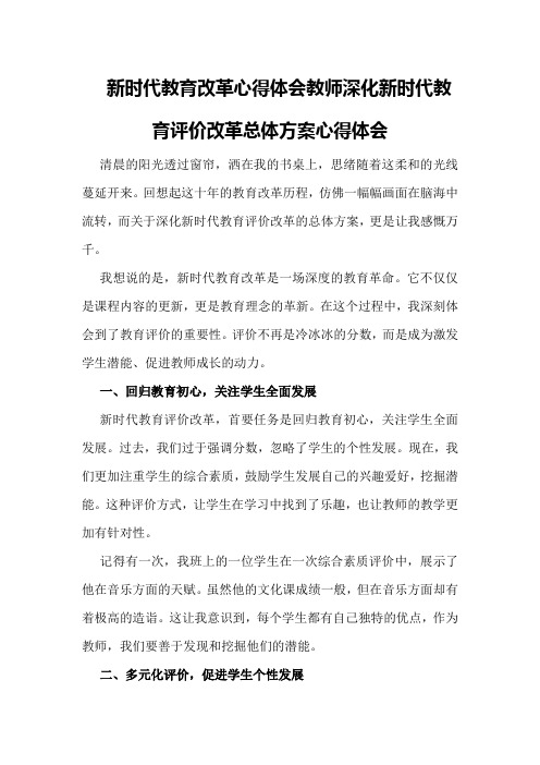 新时代教育改革心得体会教师深化新时代教育评价改革总体方案心得体会