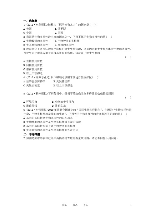 中考生物第一轮复习资料 第六单元与环境 第二章生物智能升级检测 济南版