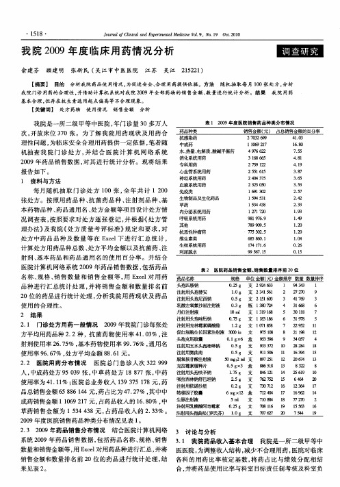 我院2009年度临床用药情况分析