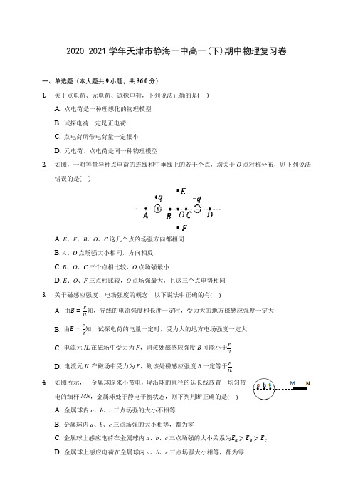 2020-2021学年天津市静海一中高一(下)期中物理复习卷(有解析)