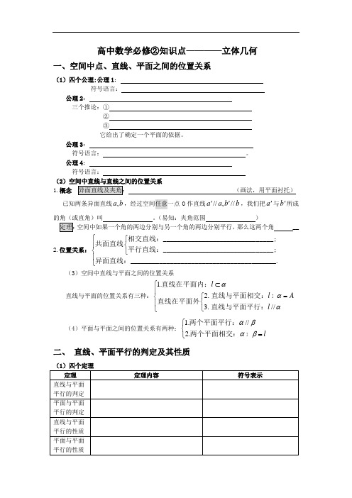 高中数学必修2第一二章知识点总结