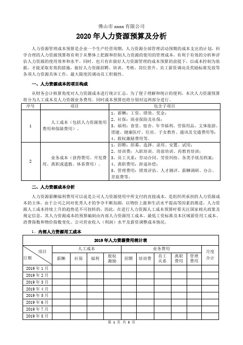 2020年人力资源规划及预算