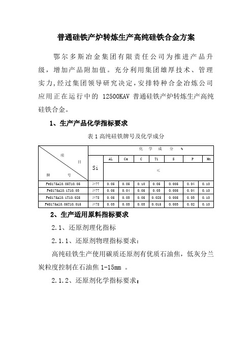 纯净硅铁生产方案