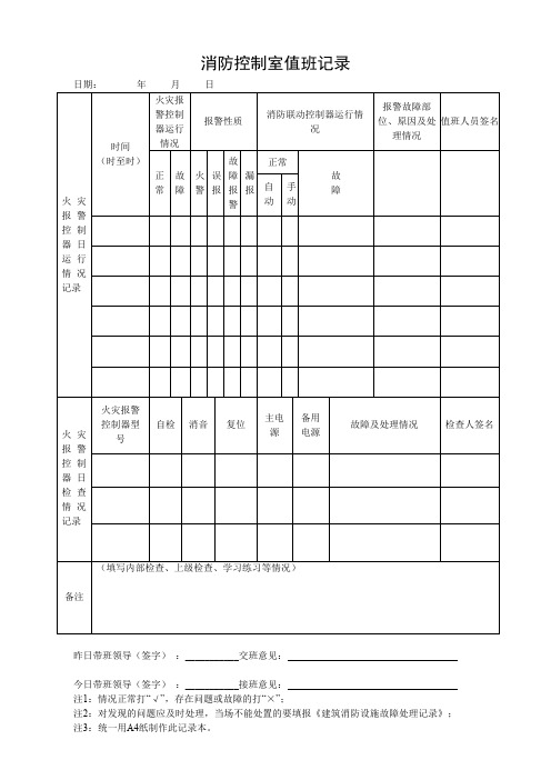 消防控制室值班记录