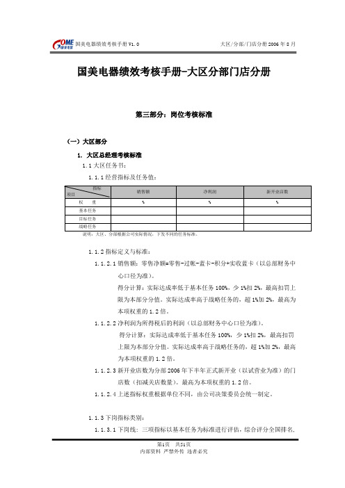 国美电器绩效考核手册-大区分部门店分册完整版