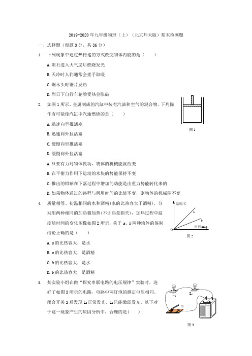 2019-2020年九年级物理(上)(北京师大版)期末检测题