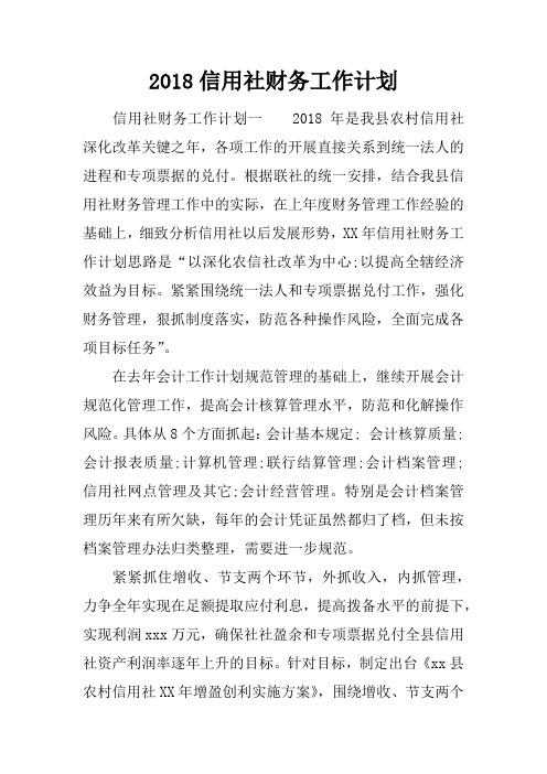 2018信用社财务工作计划
