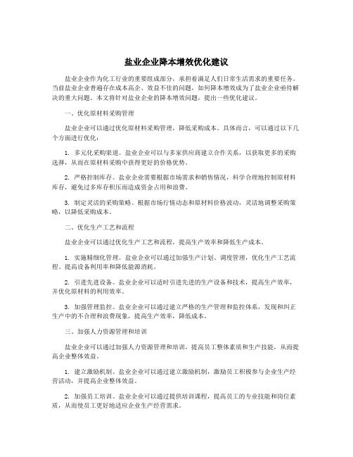 盐业企业降本增效优化建议