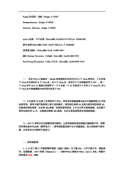 3T3-L1诱导分化成熟脂肪细胞方案