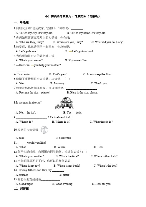 小升初英语专项复习：情景交际(含解析)