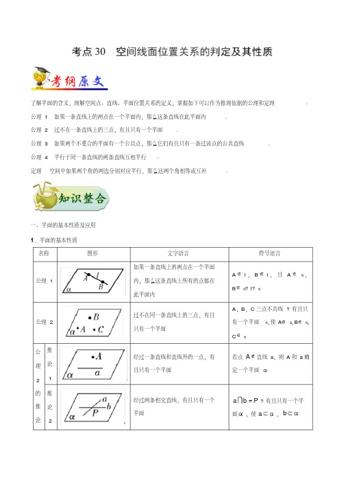 考点30空间线面位置关系的判定及其性质-备战2019年浙江新高考数学考点一遍过