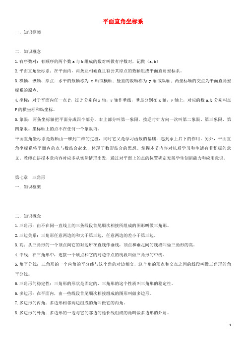 濮阳县师院附中七年级数学下册第七章平面直角坐标系知识点总结素材新版新人教版