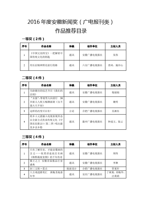 2016年安徽新闻奖(广电报刊类)
