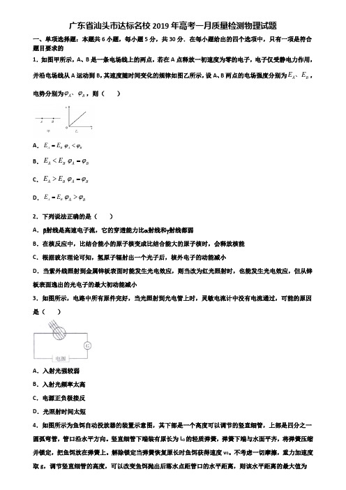 广东省汕头市达标名校2019年高考一月质量检测物理试题含解析