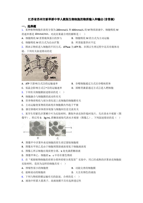 江苏省苏州市新草桥中学人教版生物细胞的物质输入和输出(含答案)