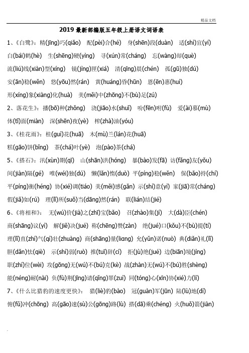 部编版五年级上册语文词语表(有拼音)