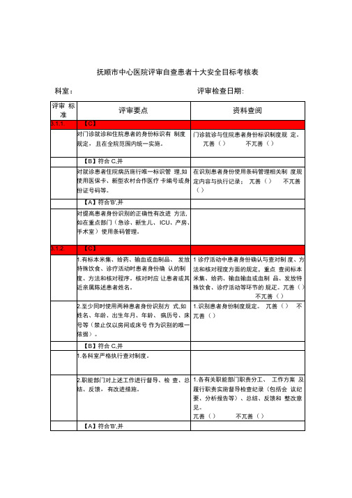 患者十大安全目标考核表