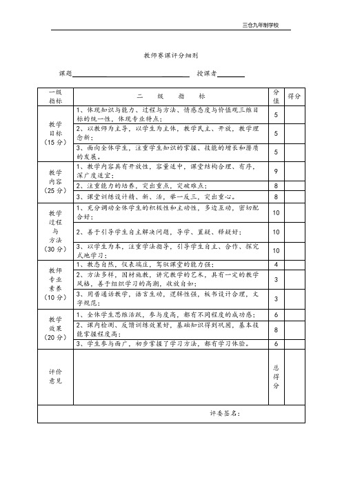 教师赛课比赛评分细则