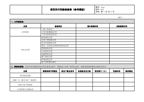 项目交付风险检查表(参考模板)