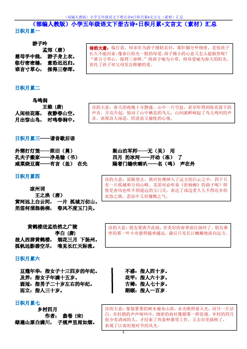 (部编人教版)小学五年级语文下册古诗+日积月累+文言文(素材)汇总