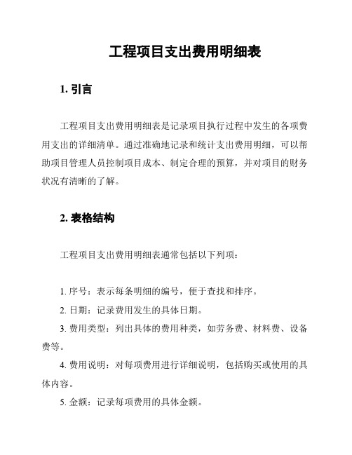 工程项目支出费用明细表