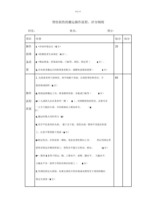 脊柱损伤的搬运流程、评分细则