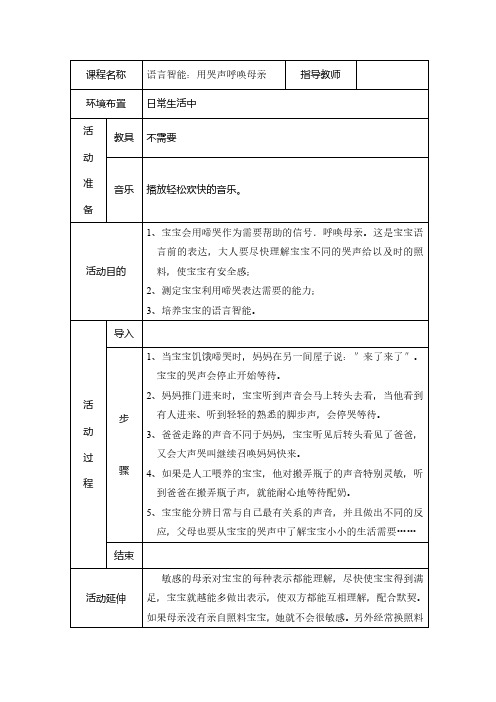 2个月 语言智能：用哭声呼唤母亲