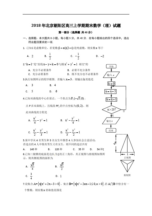 2018年北京朝阳区高三上学期期末数学(理)试题